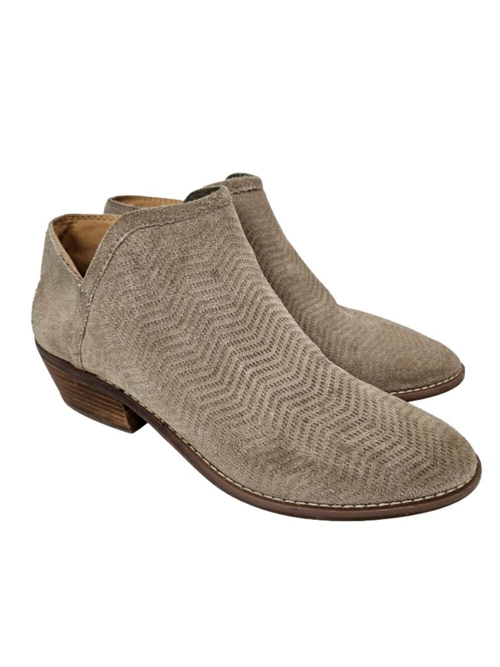 Lucky Brand Farel Tan Textured Suede Leather Stacked Heel Ankle Boot 8.5